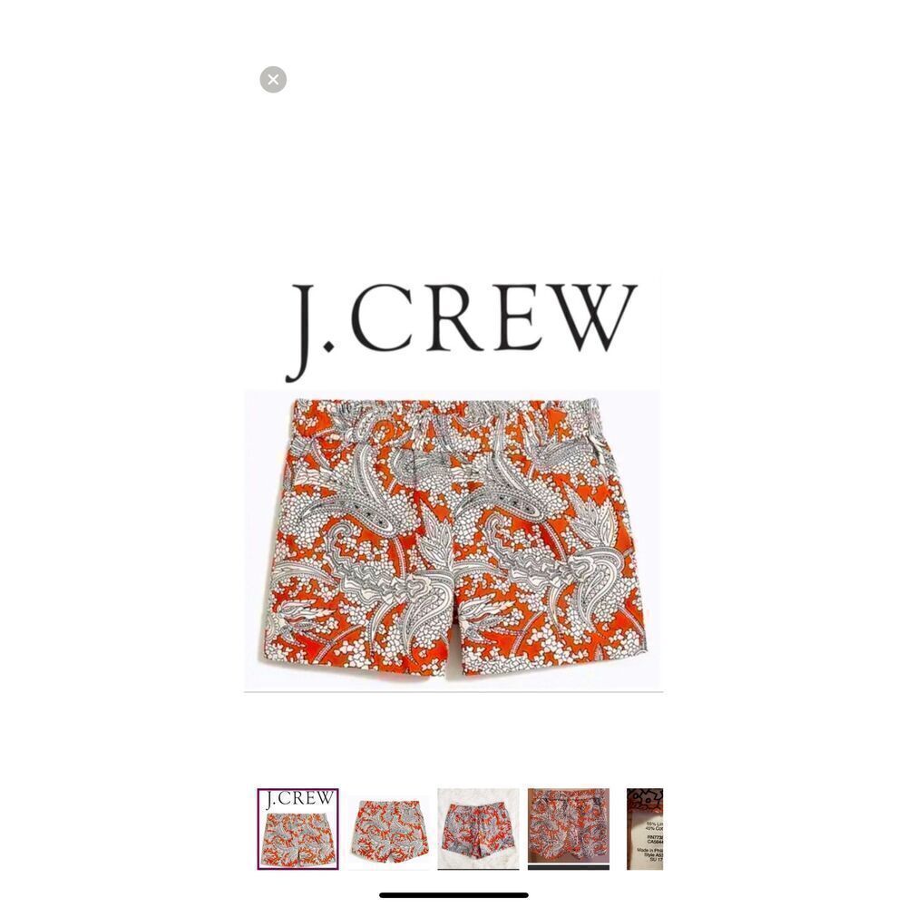 J. Crew 3” Printed Boardwalk Pull-On Linen Shorts Orange Paisley Sz 4